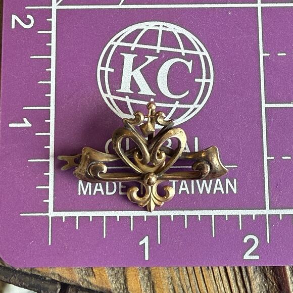 Antique Victorian Signed C.T. Gold Filled Fleur De Lis Floral Watch Pin Brooch - Picture 6 of 7